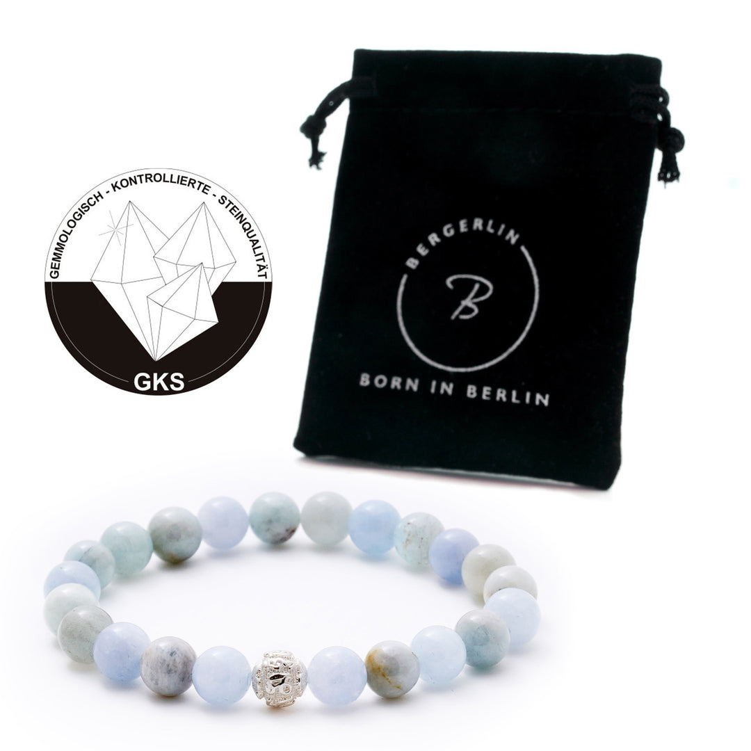 Aquamarin Naturstein Perlen Armband mit Silberperle