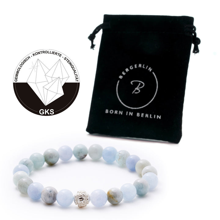 Aquamarin Naturstein Perlen Armband mit Silberperle