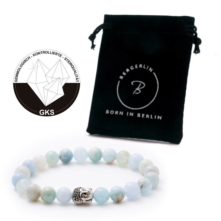 Aquamarin Naturstein Buddha Perlen Armband