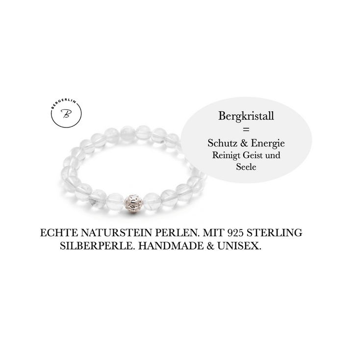 Bergkristall Naturstein Perlen Armband mit Silberperle