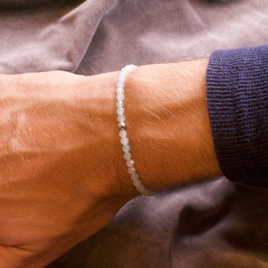 Aquamarin Naturstein Perlen Armband mit Silberperle