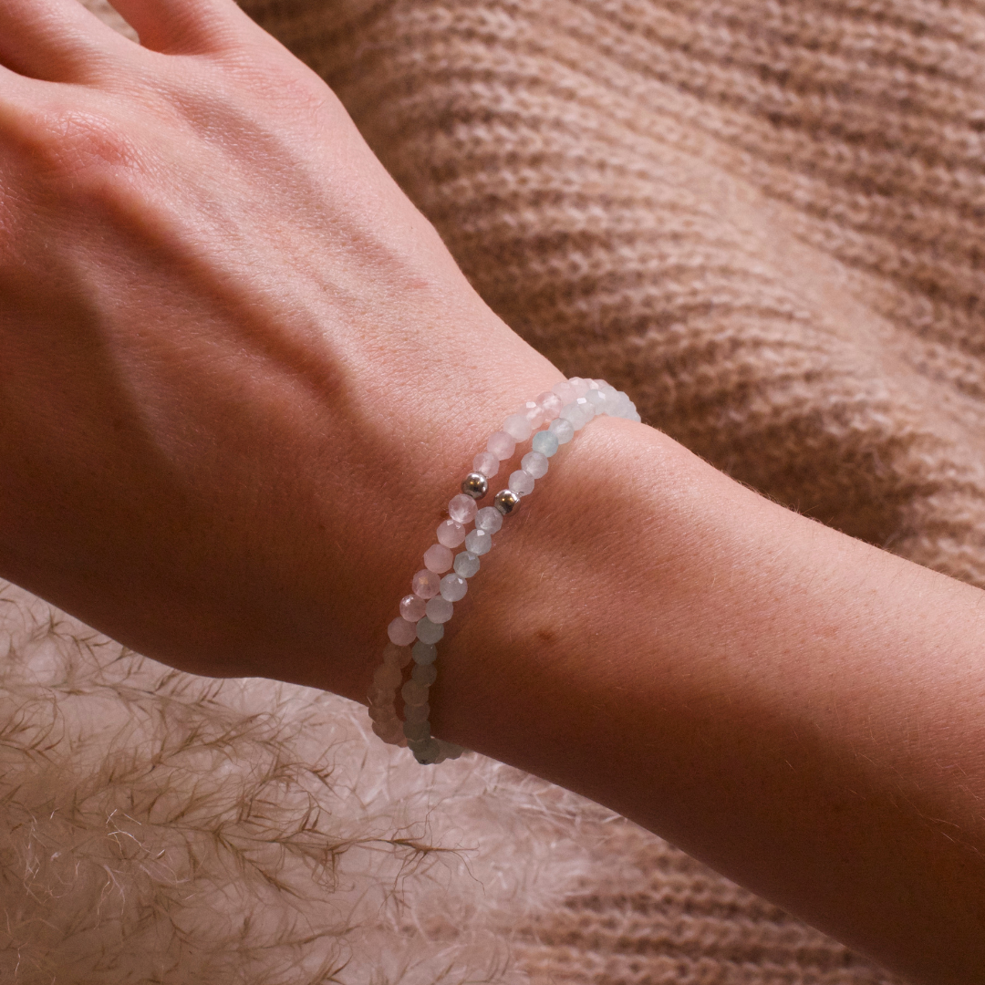 Aquamarin Naturstein Perlen Armband mit Silberperle