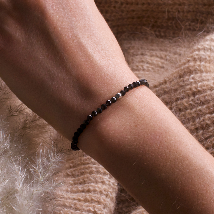 Obsidian Naturstein Perlen Armband mit Silberperle