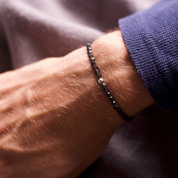 Obsidian Naturstein Perlen Armband mit Silberperle
