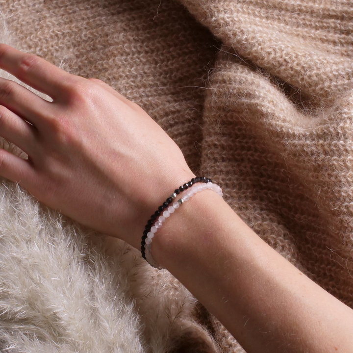 Obsidian Naturstein Perlen Armband mit Silberperle