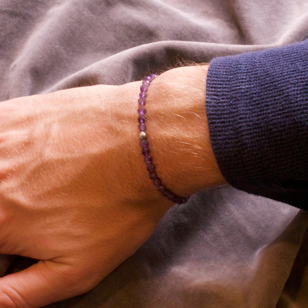 Amethyst Naturstein Perlen Armband mit Silberperle
