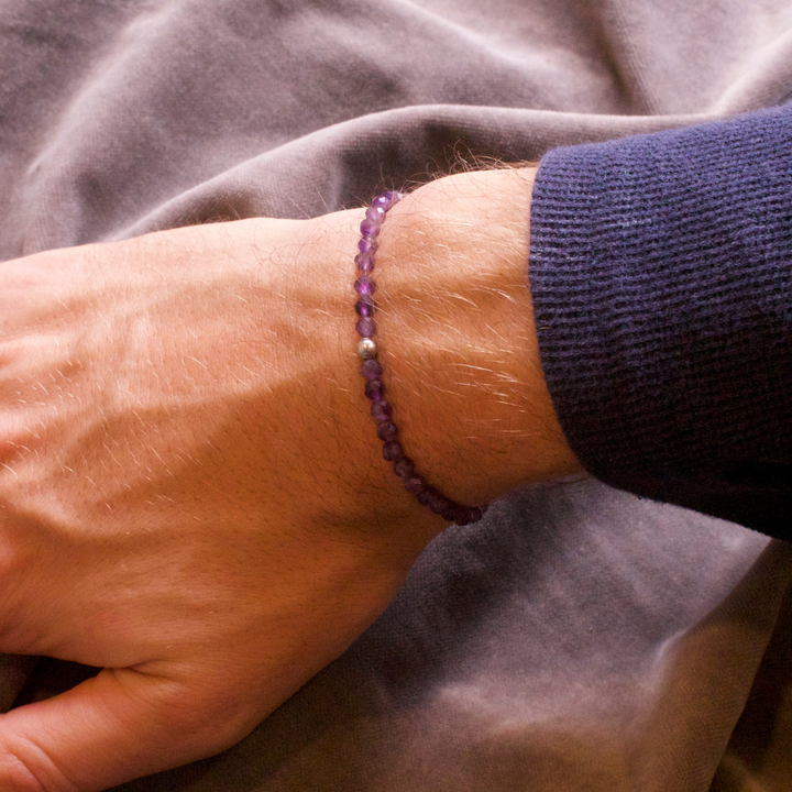 Amethyst Naturstein Perlen Armband mit Silberperle