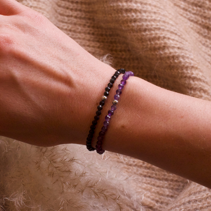 Amethyst Naturstein Perlen Armband mit Silberperle