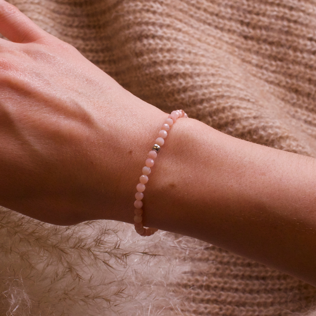 Opal Naturstein Perlen Armband mit Silberperle