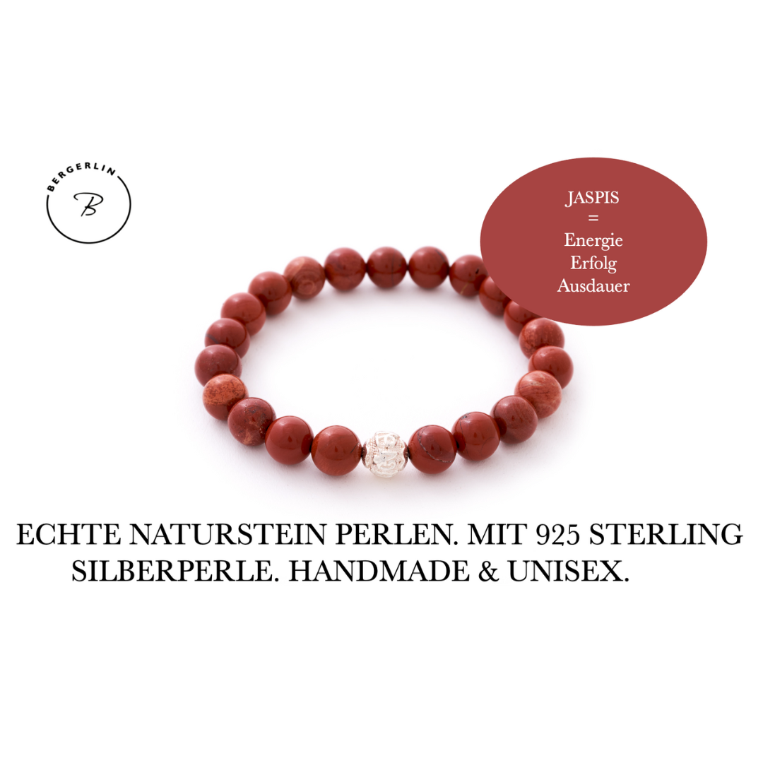 Jaspis Naturstein Perlen Armband mit Silberperle