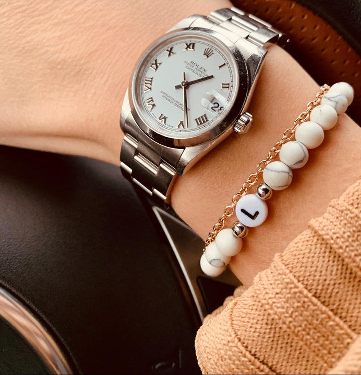 Pärchen Armband Magnesit mit Buchstaben - Weiß