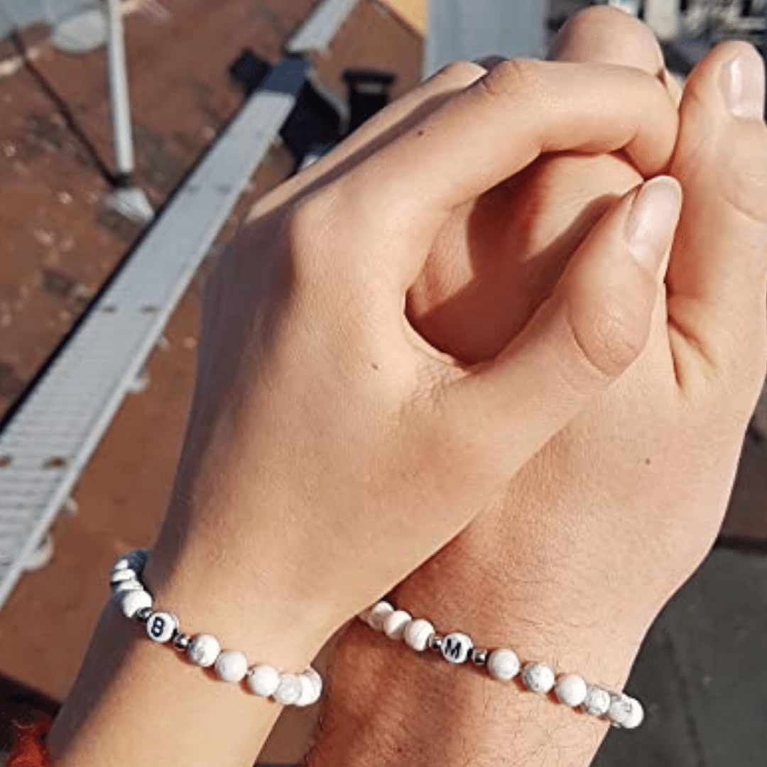 Pärchen Armband Magnesit mit Buchstaben - Weiß