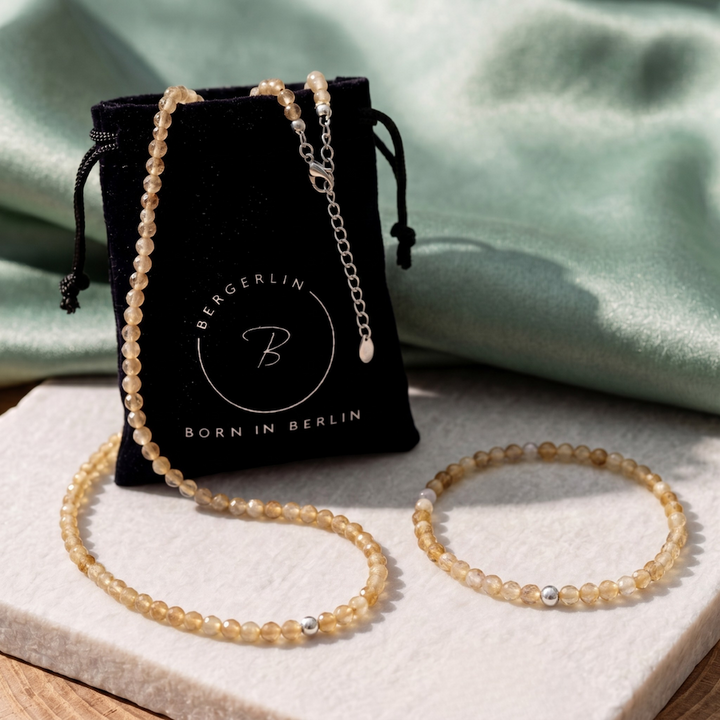 Citrin Duo Set – Armband mit Silberperle + Citrin Halskette