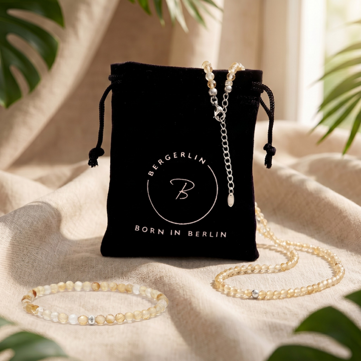 Citrin Duo Set – Armband mit Silberperle + Citrin Halskette