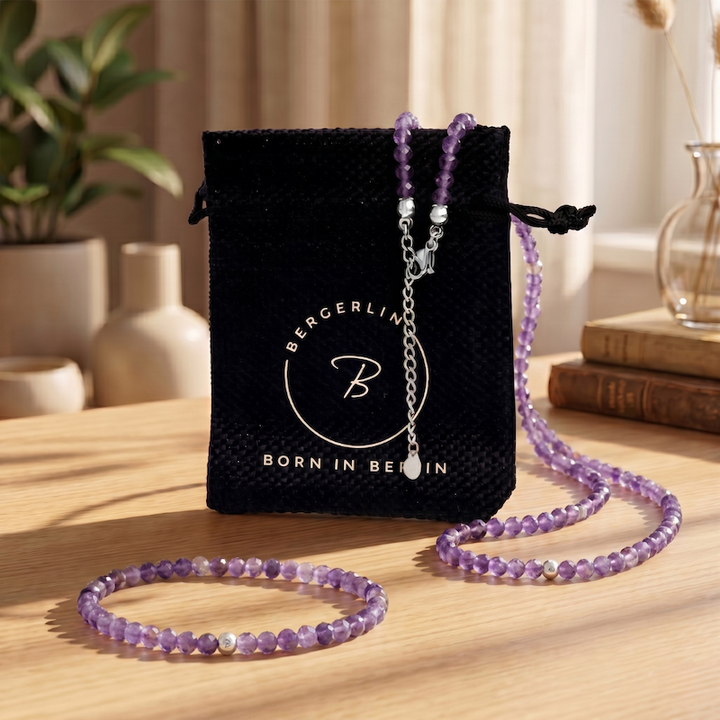 Amethyst Duo Set – Armband mit Silberperle + Amethyst Halskette