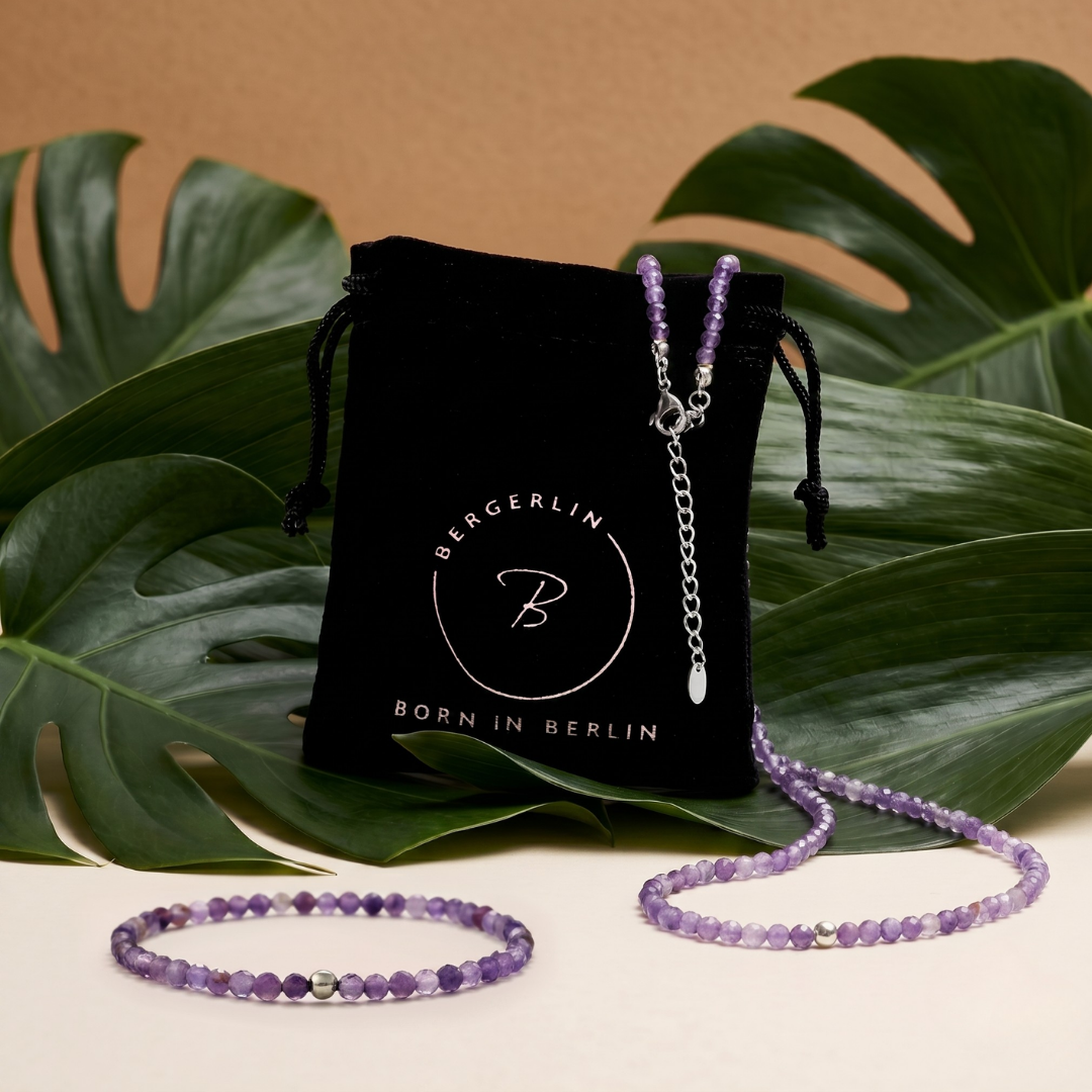 Amethyst Duo Set – Armband mit Silberperle + Amethyst Halskette