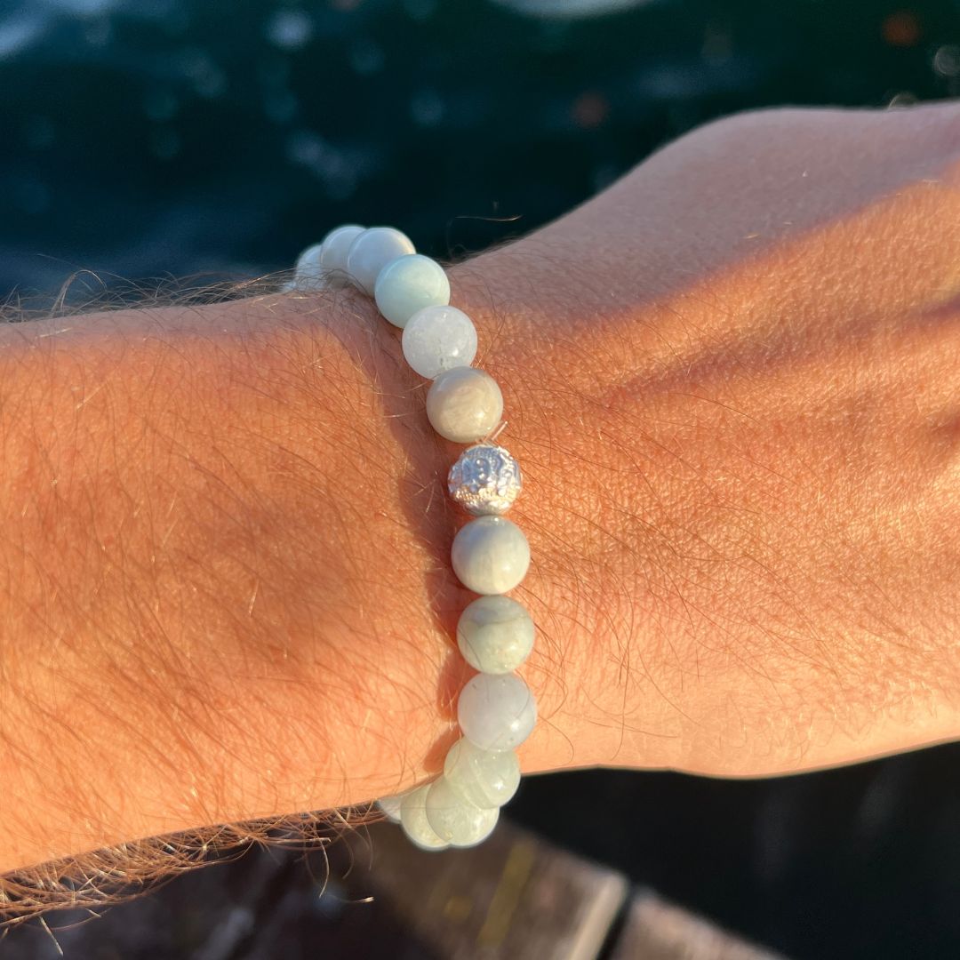 Aquamarin Naturstein Perlen Armband mit Silberperle
