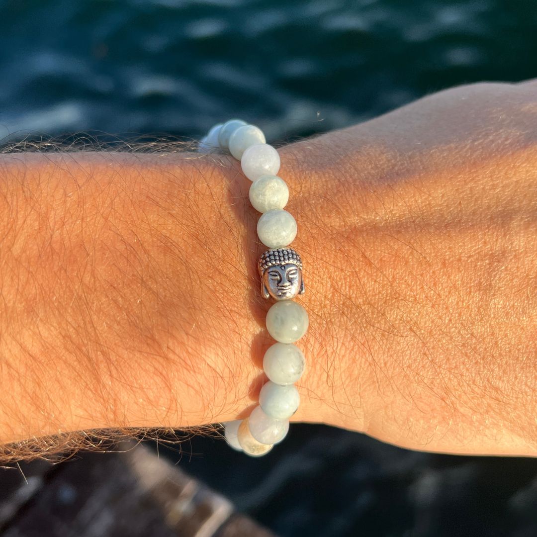 Aquamarin Naturstein Buddha Perlen Armband