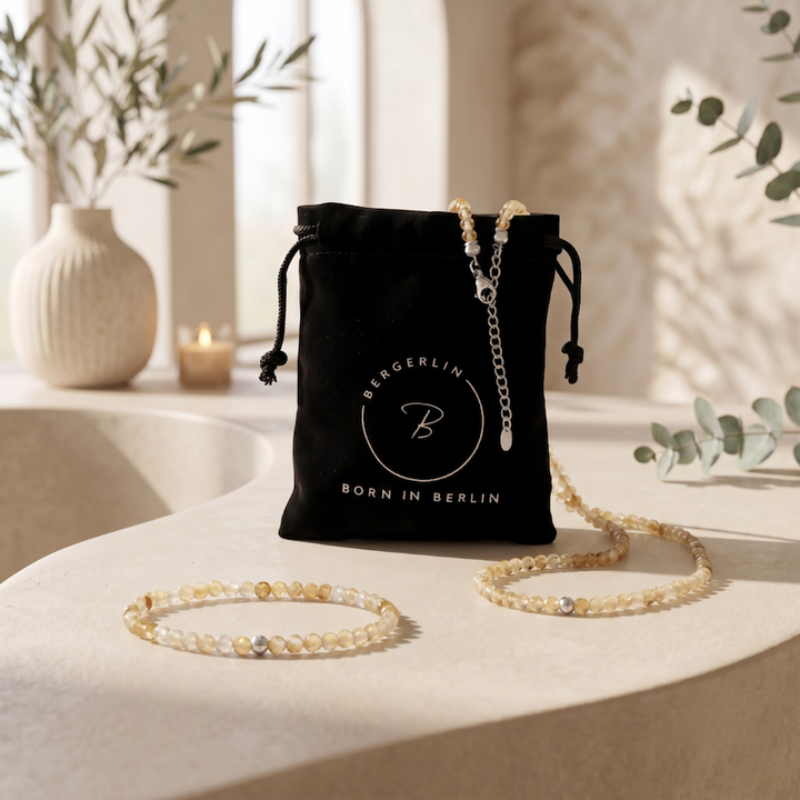 Citrin Duo Set – Armband mit Silberperle + Citrin Halskette