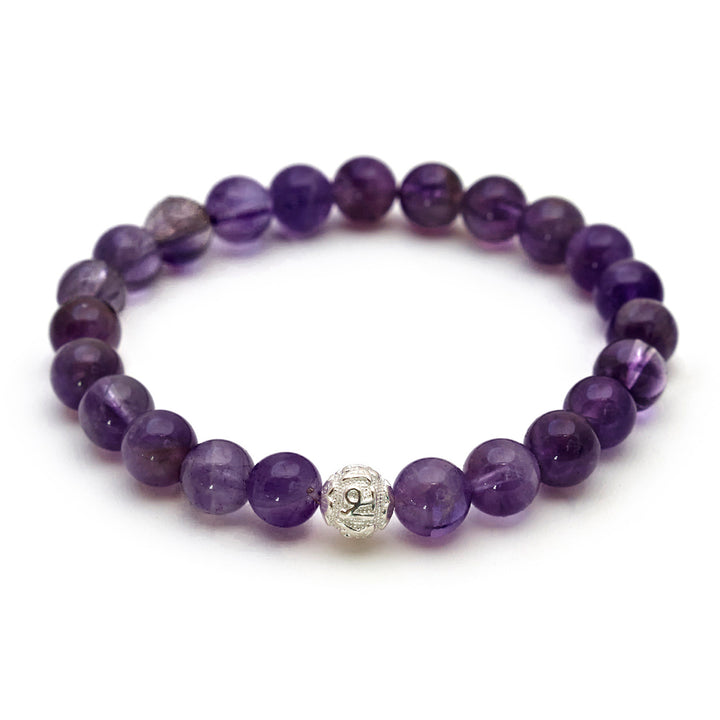 Amethyst Naturstein Perlen Armband mit Silberperle