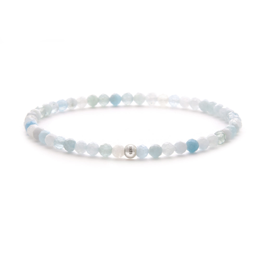Aquamarin Naturstein Perlen Armband mit Silberperle