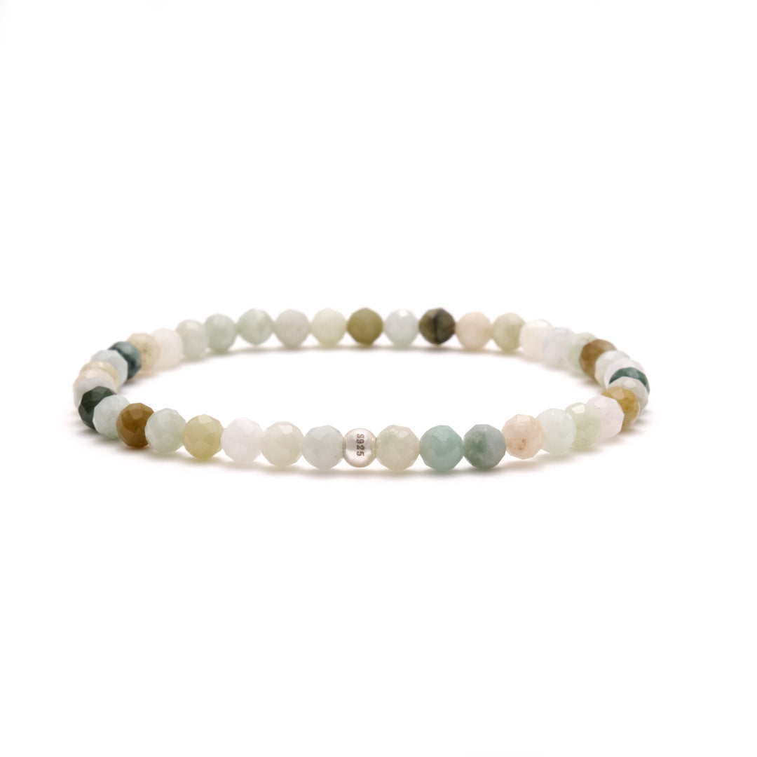 Jade Naturstein Perlen Armband mit Silberperle