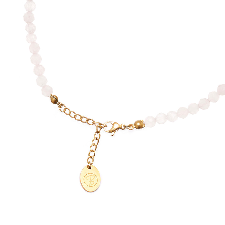 Rosenquarz Naturstein Perlen Halskette mit Verschluss (Quarzit, farblich beh.)