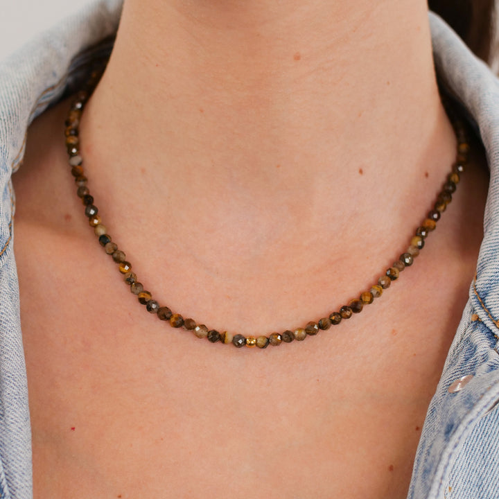Tigerauge Naturstein Perlen Halskette