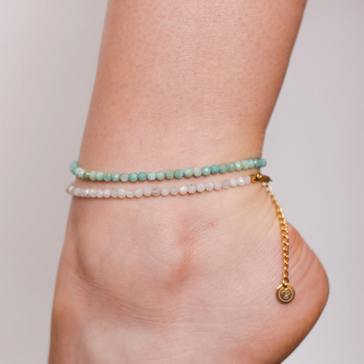 Amazonit Naturstein Perlen Fußkette mit Verschluss