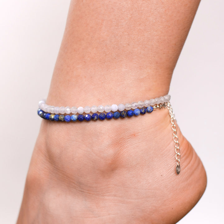Chalcedon Naturstein Perlen Fußkette mit Verschluss