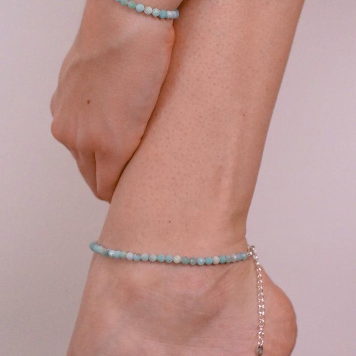 Amazonit Naturstein Perlen Fußkette mit Verschluss