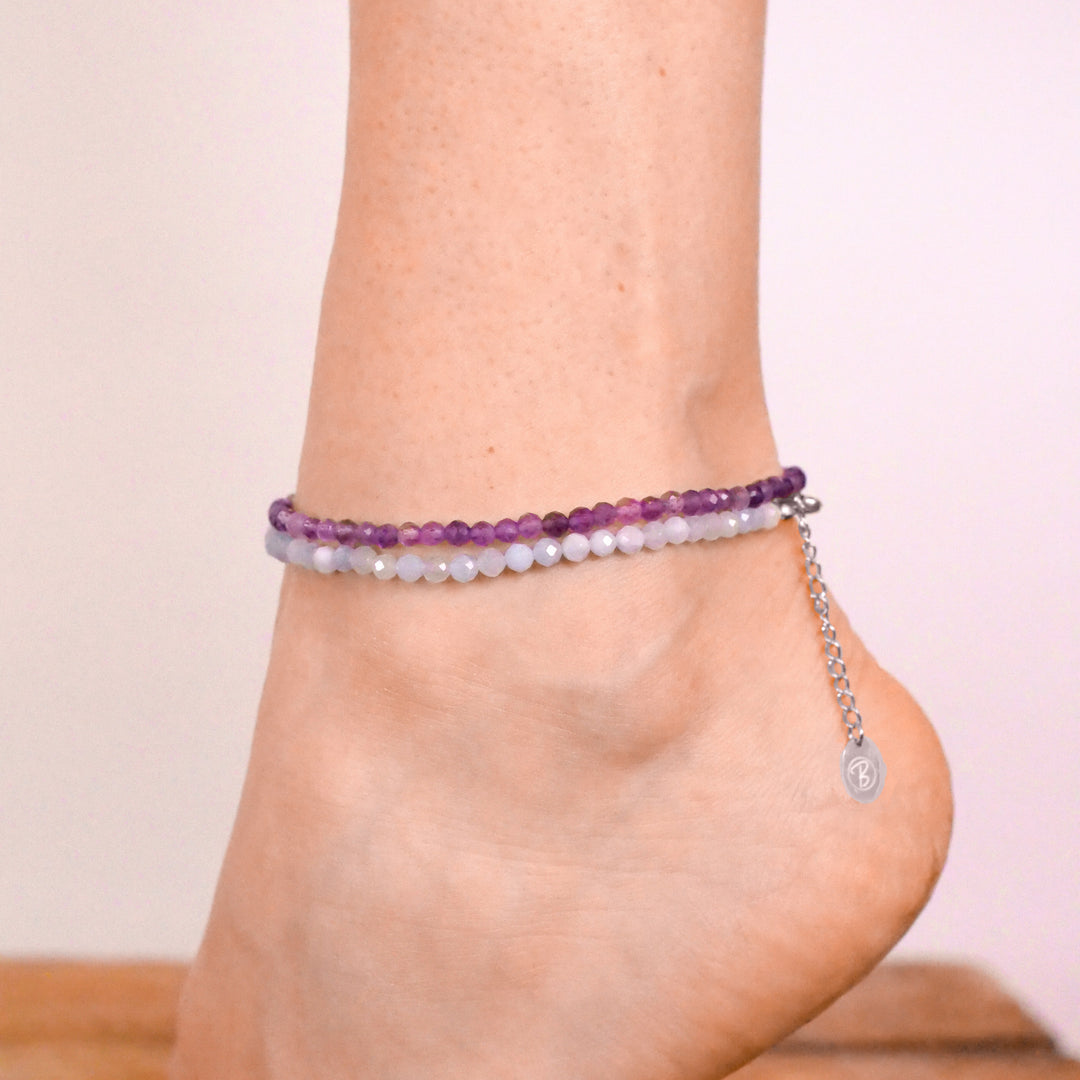 Aquamarin Naturstein Perlen Fußkette mit Verschluss