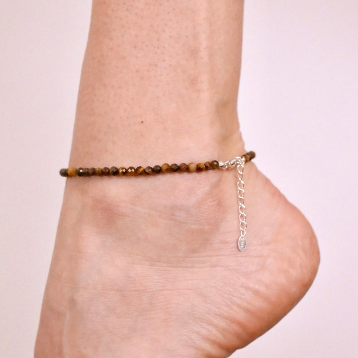 Tigerauge Naturstein Perlen Fußkette mit Verschluss