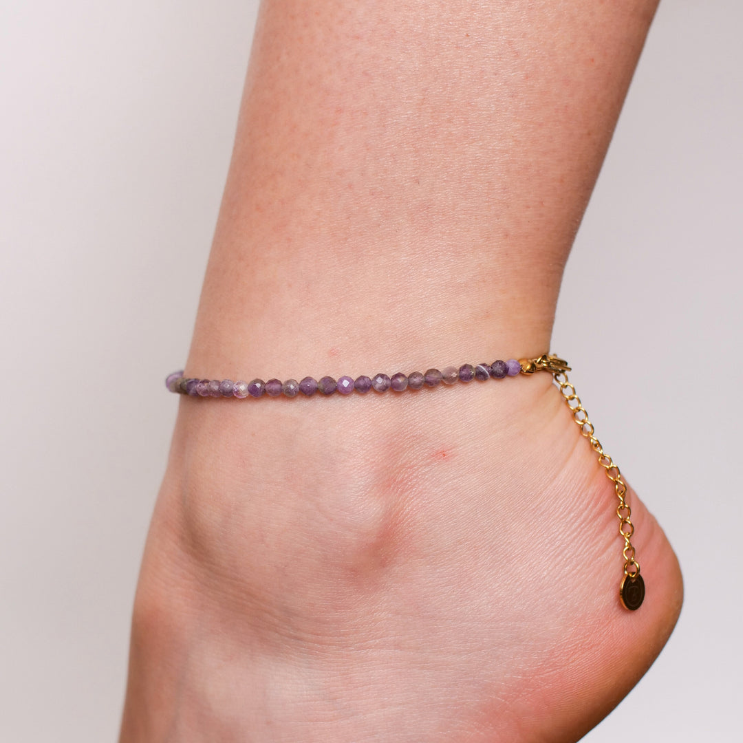 Amethyst Naturstein Perlen Fußkette mit Verschluss