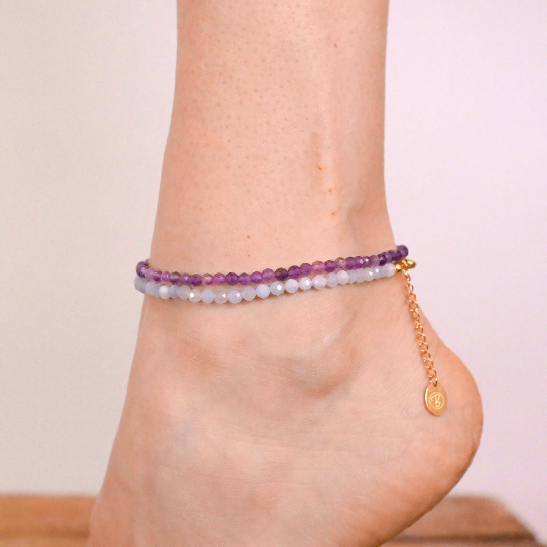 Amethyst Naturstein Perlen Fußkette mit Verschluss