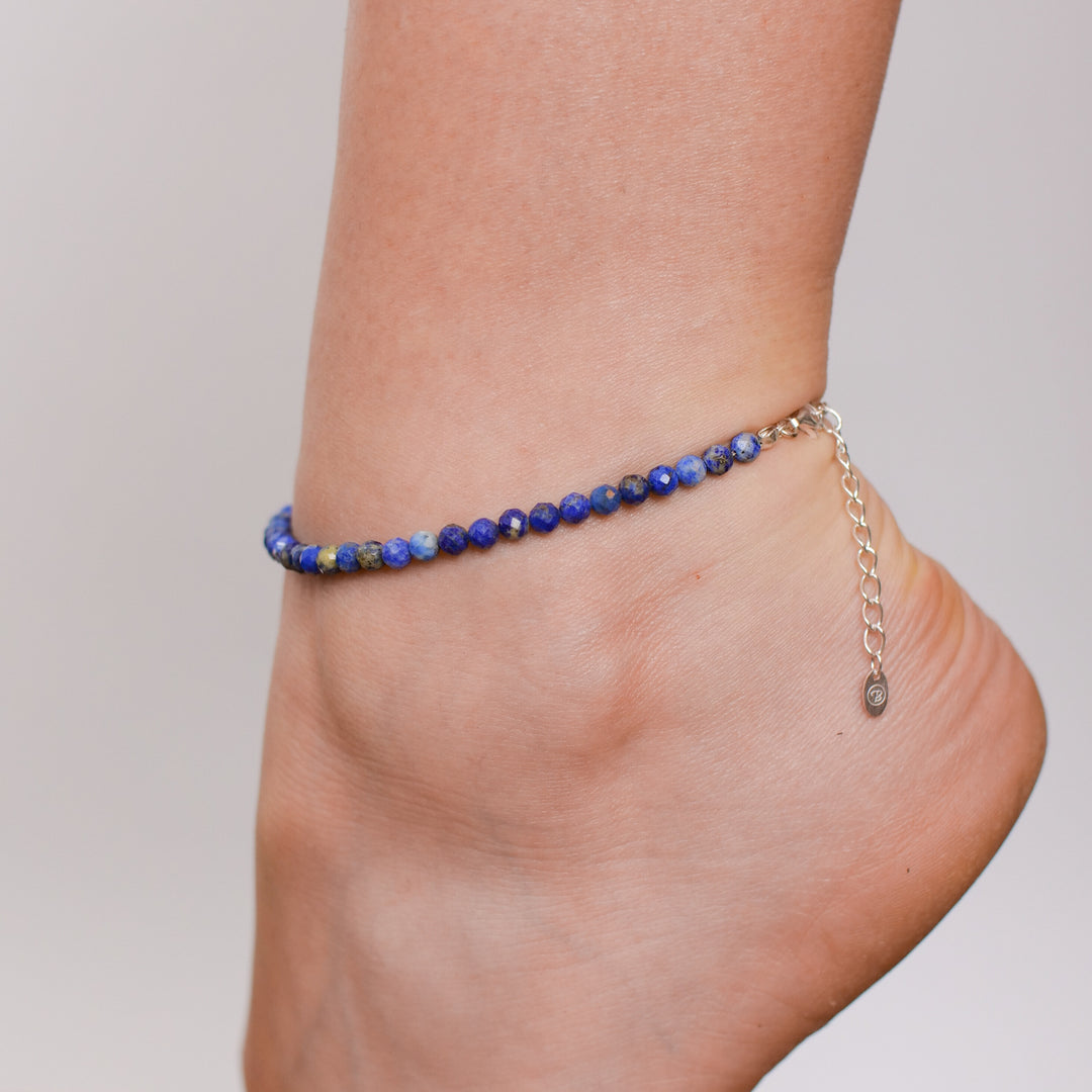 Lapislazuli Naturstein Perlen Fußkette mit Verschluss