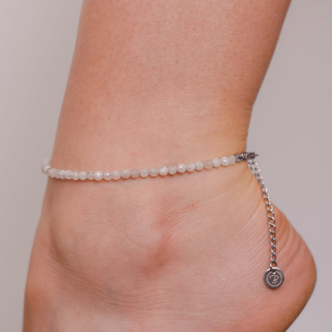 Mondstein Naturstein Perlen Fußkette mit Verschluss