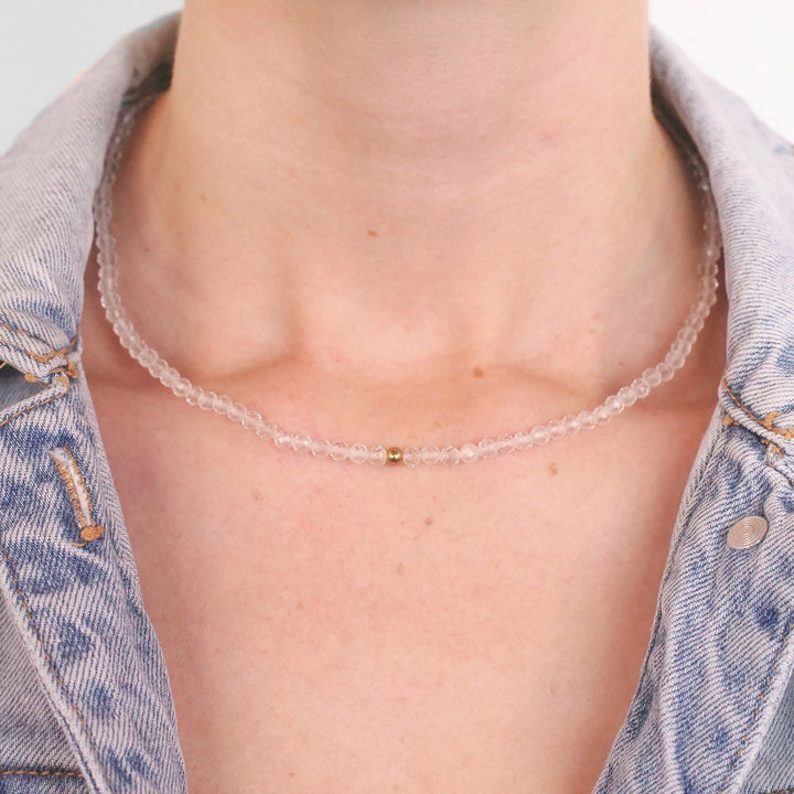 Bergkristall Naturstein Halskette mit Perle und Verschluss