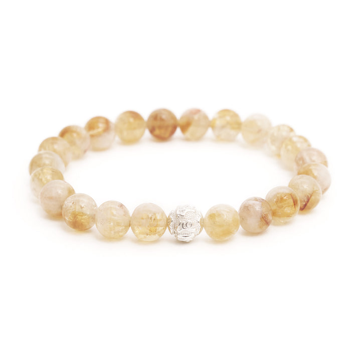 Citrine Natural Stone Pearl Bracelet with Silver Pearl