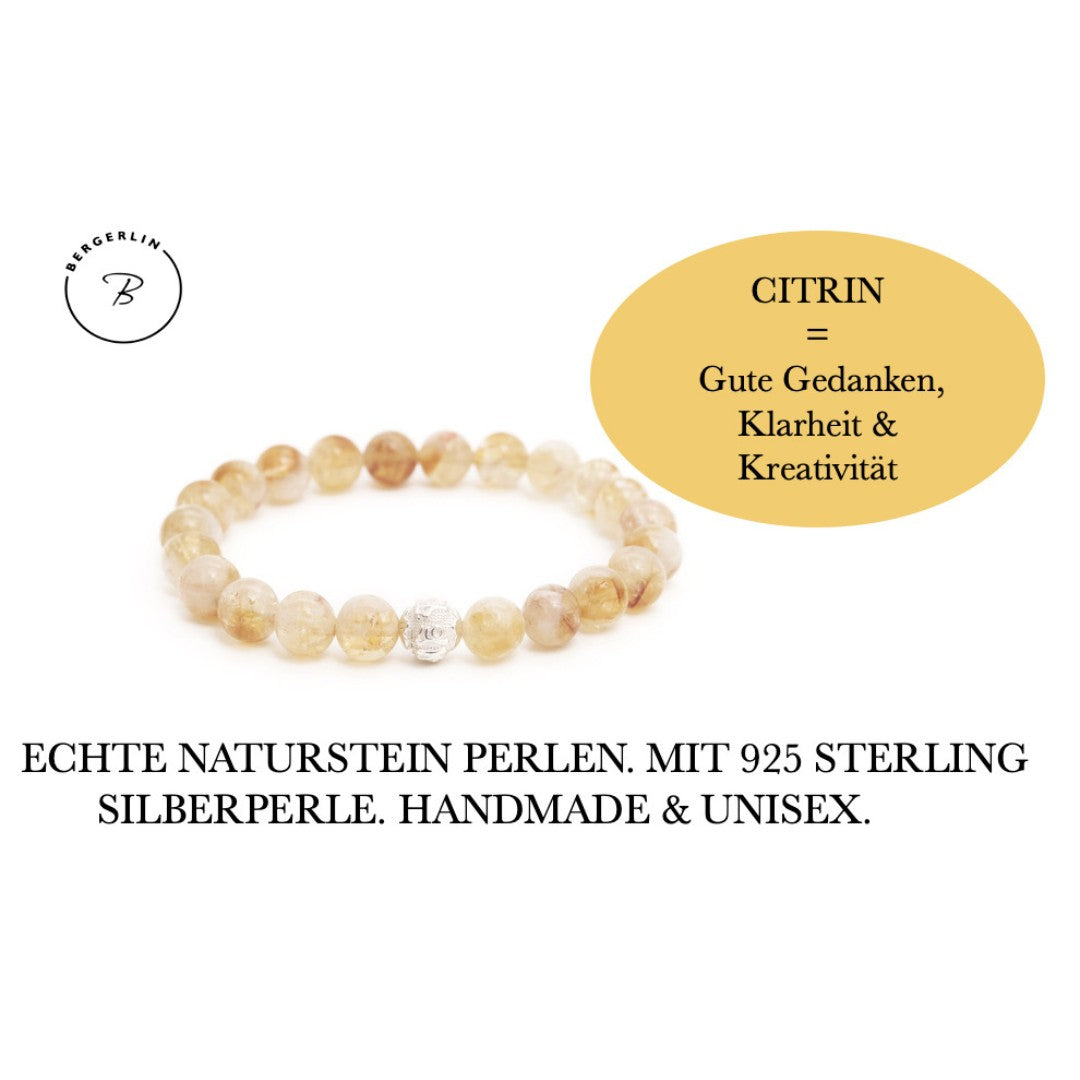Citrine Natural Stone Pearl Bracelet with Silver Pearl
