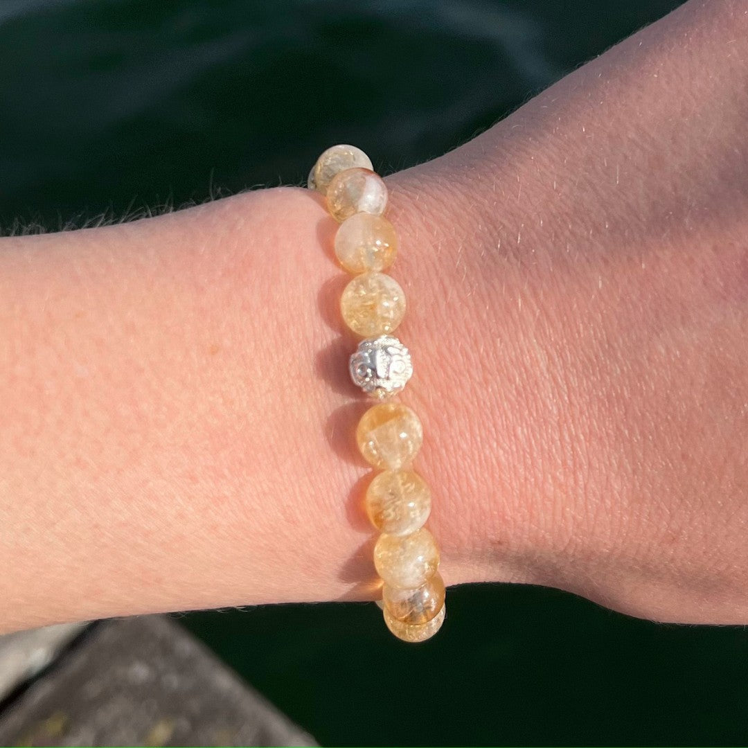 Citrine Natural Stone Pearl Bracelet with Silver Pearl