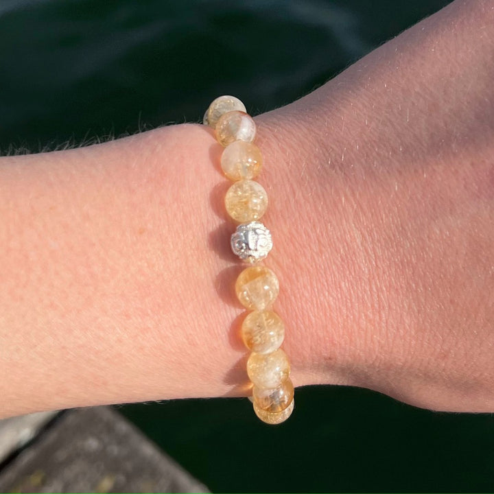 Citrine Natural Stone Pearl Bracelet with Silver Pearl