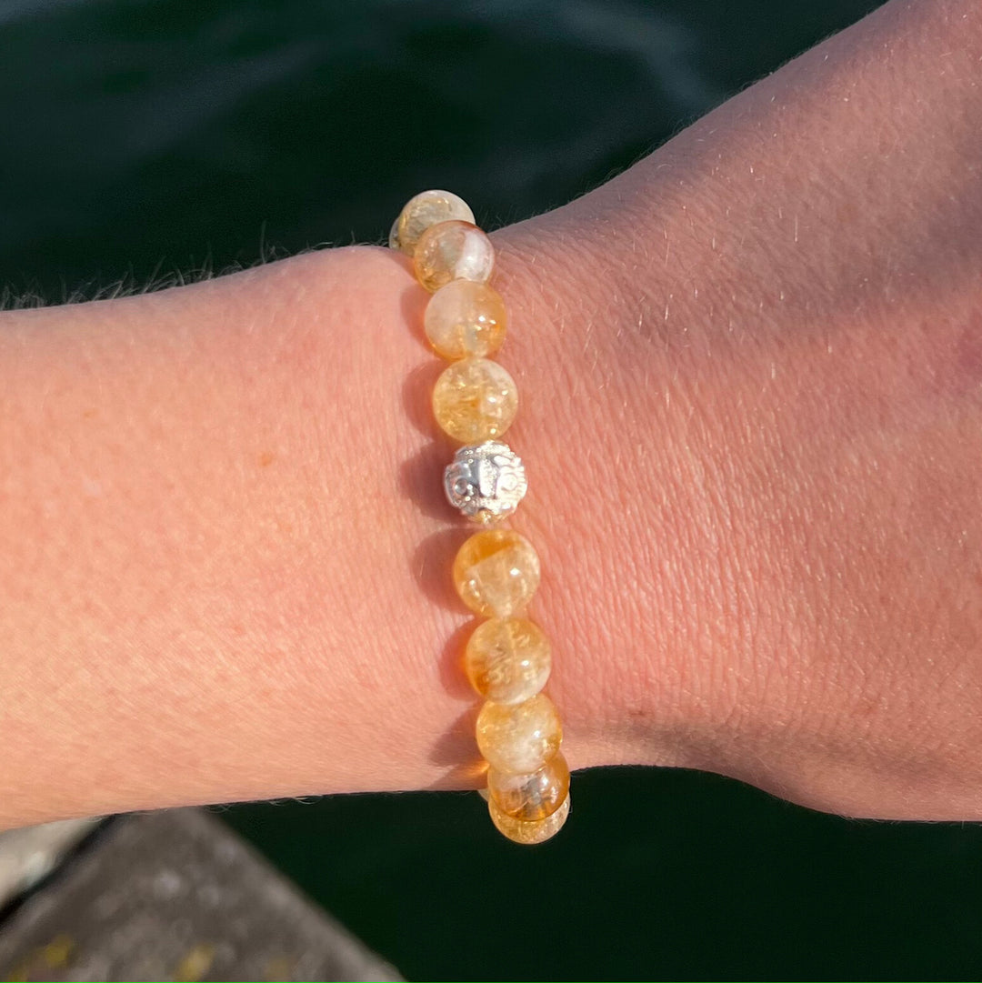 Citrin Naturstein Perlen Armband mit Silberperle