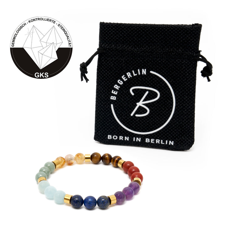 7 Chakra Natural Stone Pearl Bracelet  with 7 golden spacers