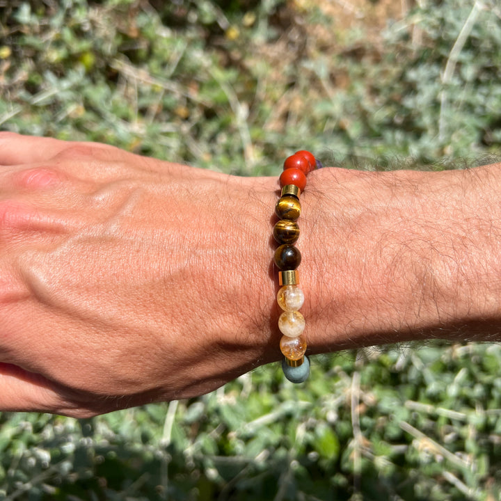 7 Chakra Natural Stone Pearl Bracelet  with 7 golden spacers