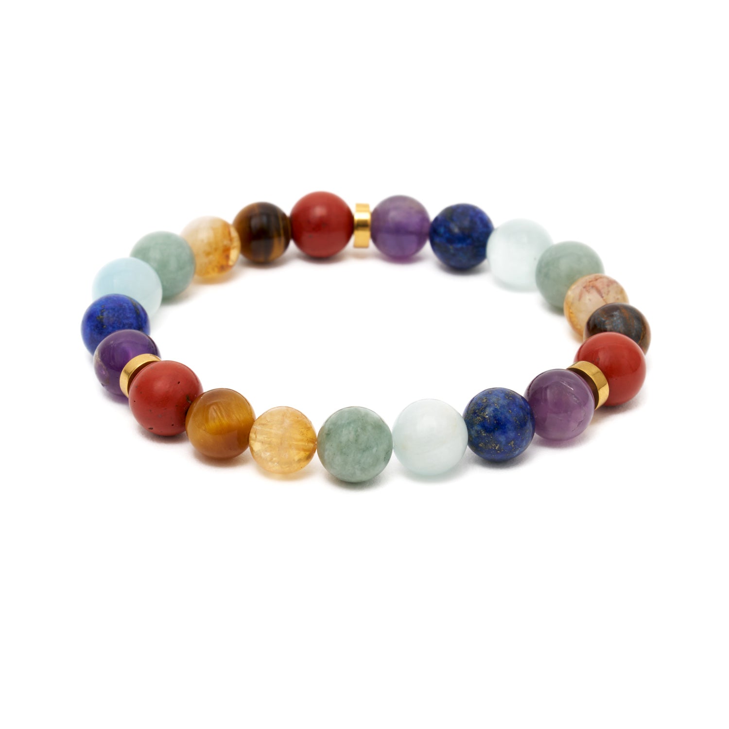 1 Strand Naturstein-Perlen, 8 Mm Rund – 7 Verschiedene Steine Inkl. Amethyst & Lapislazuli | Perfekt Für Schmuck & DIY