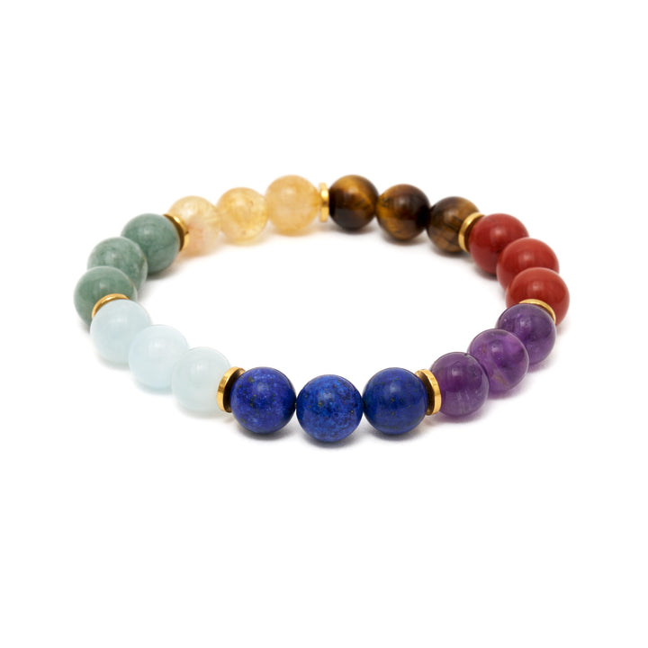 7 Chakra Natural Stone Pearl Bracelet  with 7 golden spacers