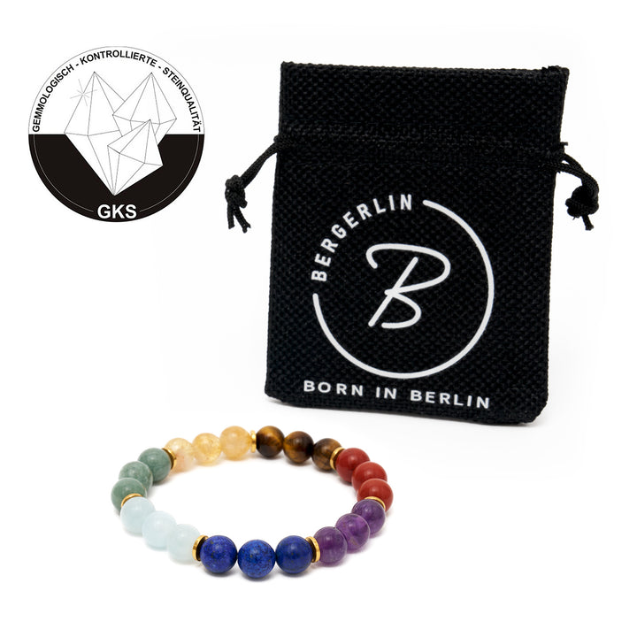 7 Chakra Natural Stone Pearl Bracelet  with 7 golden spacers