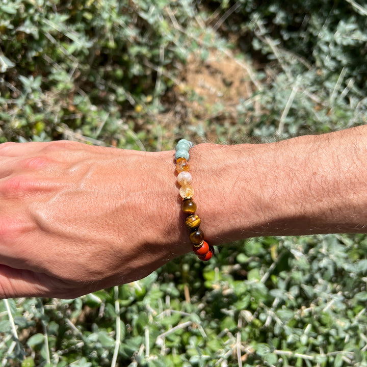 7 Chakra Natural Stone Pearl Bracelet  with 7 golden spacers