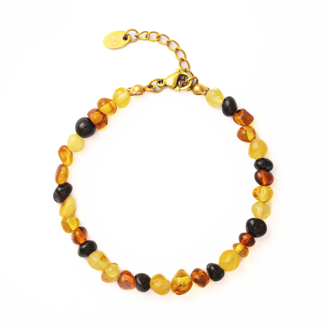 Amber Natural Stone Bead Bracelet with Gold-Plated Clasp